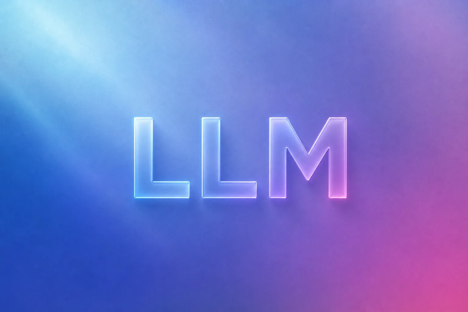 LLM 용어를 glassmorphic letter로 표현한 gradient thumbnail