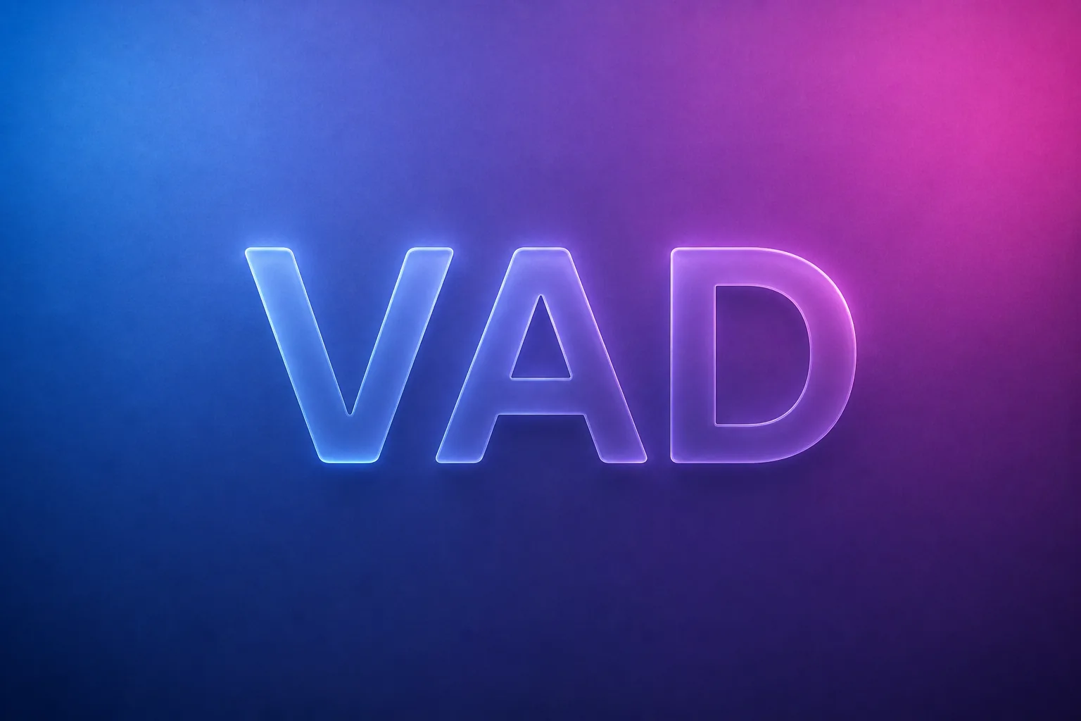 VAD 용어를 glassmorphic letter로 표현한 gradient thumbnail